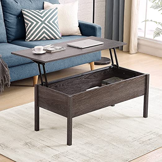 Lift Top Coffee Table with Hidden Storage Compartment,41 Inch Large Coffee Tables,Modern Wooden Lift Tabletop Center Table Living Room,Office, Reception, Grey