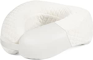 Face Down Pillow Travel Neck Pillow Breathe Easy with Premium Memory Foam Adjustable Clasp, with Head Support, Napping Pillow for Airplane, Car, Train, Bus and Home Use White