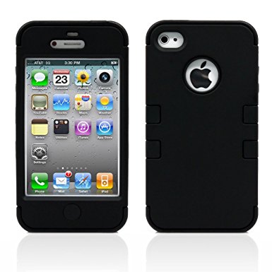 iPhone 4S Case, iPhone 4 Case, MagicMobile Hybrid Impact Shockproof Cover Hard Armor Shell and Soft Silicone Skin Layer [ Black - Black ] with screen protector and stylus