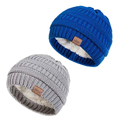 Alepo Fleece Lined Baby Beanie Hat, Infant Newborn Toddler Kids Winter Warm Knit Cap for Boys Girls