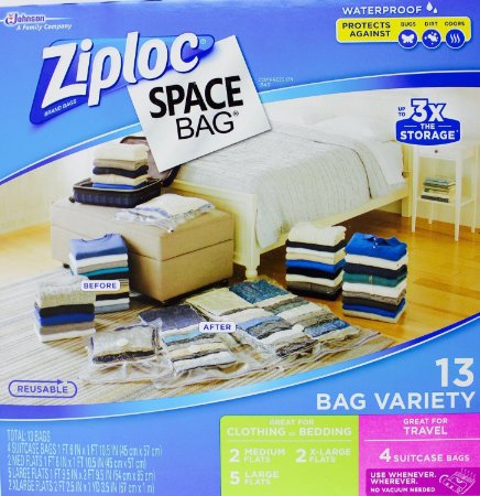 Ziploc Space Bags, 13 Bag Variety Pack (4 Travel, 2 Med, 5 Lrg, 2 XL)