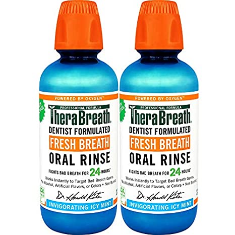 TheraBreath Gluten-Free Fresh Breath Oral Rinse, Icy Mint, 16 Ounce Bottle (Pack of 2)