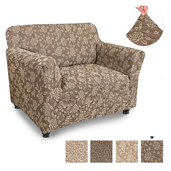 PAULATO BY GA.I.CO. Chair Cover - Armchair Cover - Armchair Slipcover - Cotton Fabric Slipcover - 1-Piece Form Fit Stretch Stylish Furniture Protector - Jacquard 3D Collection - Brown Rose (Chair)