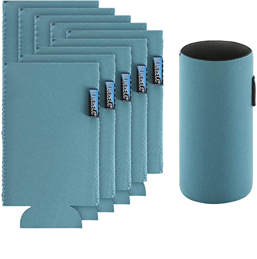 Bluecell 10pcs Light Blue Color Blank Neoprene Insulators Slim Can Cooler DIY Beer Sleeves Perfect For 12oz Slim Red Bull Michelob Ultra Spiked Seltzer Truly White Claw (Light Blue)