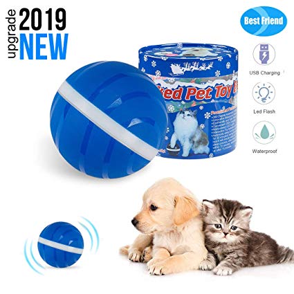 【Second Generation】 Biting Resistance USB Rechargeable Wicked Ball for Cat and Dog Toy, Pet Automatic Rolling Ball, Smart Interactive Pet Toy Ball-LED Lights Silicone Waterproof-The Best Gift for Pet