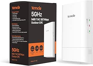 Tenda O1-5G 5.8GHz 867Mbps Outdoor Wireless Bridge, Point to Point Wi-Fi Bridge, 1KM Long Distance, Outdoor CPE with 2 * 9dBi Antenna, PTP/PTMP, IP65 waterproof enclosure