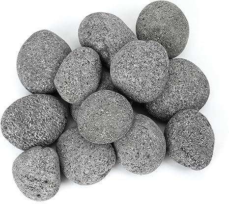 Skyflame 3-5 Inch Round Lava Rock Pebbles, 10 Pounds Black Natural Tumbled Stones for Indoor Outdoor Gas Fire Pit|Fireplaces|Garden Landscaping Decoration| Cultivation of Potted Plants