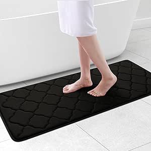 OLANLY Memory Foam Bath Mat Rug 47x20, Ultra Soft Non Slip and Absorbent Bathroom Rug, Machine Wash Dry, Comfortable, Thick Bath Rug Carpet for Bathroom Floor, Tub and Shower, Black