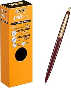 Big CFCGBUR05BLKJ Ballpoint Pen, Click Gold, 0.5, Oil-based, Black, Smooth, Burgundy Shaft, 12 Pieces