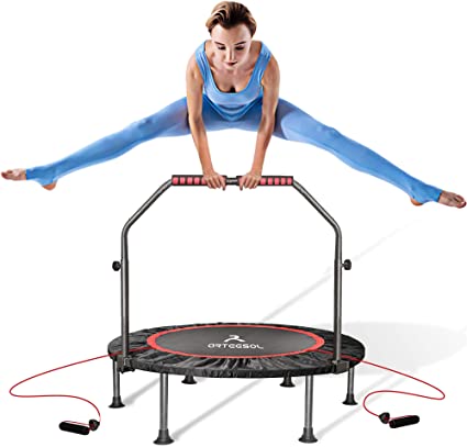 arteesol Mini Trampoline 40-inch Rebounder Foldable Noiseless Small Trampoline with Safety Pad, Adjustable Foam Handle for Indoor/Outdoor Exercise Fitness Trampoline