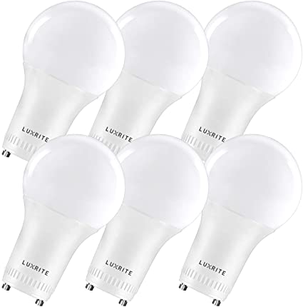Luxrite A19 LED GU24 Light Bulb, 60W Equivalent, 2700K Warm White, Enclosed Fixture Rated, 800 Lumens, Dimmable Twist Lock Light Bulbs, Damp Rated, UL Listed, GU24 Base (6 Pack)