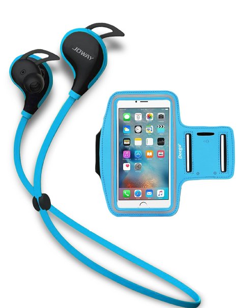Sophia Shop Bluetooth Headphones 4.1 Wireless Stereo Earphones Noise Cancelling Sweatproof Headset w/ Mic   Universal Running Sport Armband Pouch w/ Key Holder for iPhone 6s 6 Plus Galaxy S7 S6 Edge