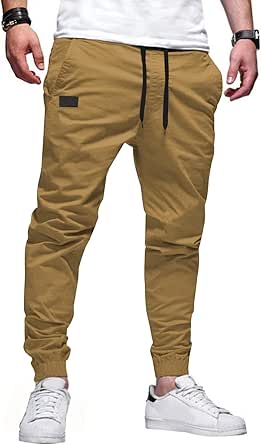 JMIERR Mens Casual Joggers Pants - Cotton Drawstring Chino Cargo Pants Hiking Outdoor Twill Track Jogging Sweatpants Pants