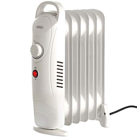 VonHaus Mini Oil Filled Radiator 800W 6 Fin – Portable Electric Small Heater – Adjustable Temperature & Tip Over Safety Switch – White