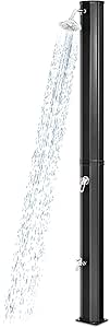 Goplus 9.3 Gallon Solar Heated Outdoor Shower, 7.2 FT Freestanding Garden Shower with 360° Swivel Shower Head, Foot Shower & Temperature Adjustment, for Poolside Backyard Beach (Black)