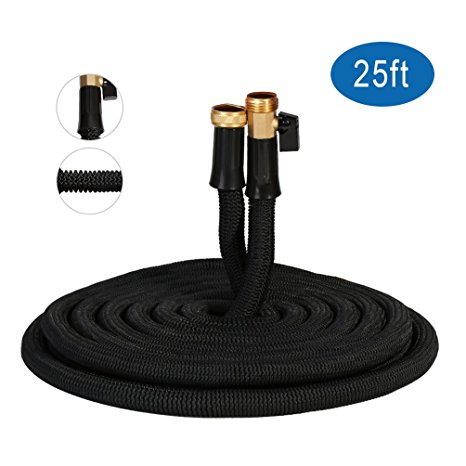Hongmai 25ft Expandable Garden Hose - New Water Hose for All Watering Needs, Heavy Duty Leakproof Connector& Double Latex Core& Extra Strength Fabric Protection - Flexible Watering Hose (Black)