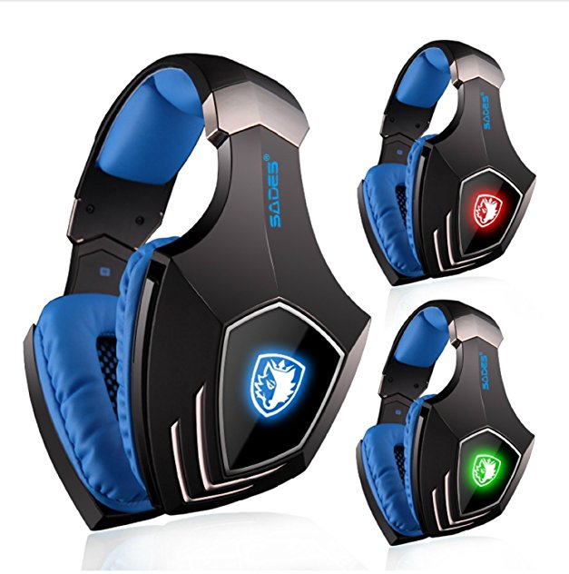 PC Gaming Headset ,SADES A60 7.1 Virtual Surround Sound Gaming Headphone with Microphone USB Over the ear Headphone LED Light Vibration