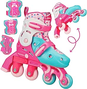 Roller Derby Switch Skates for Beginners, 2 in 1 Adjustable Skates Convert from Learn Mode to Inline Skates for Toddlers, Kids