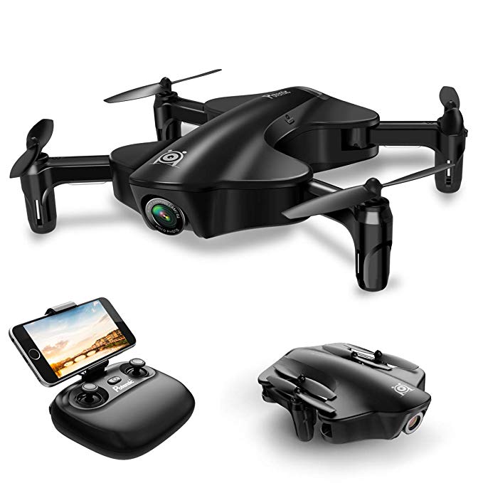 Foldable Drone, Potensic RC Drone with Camera, Optical Flow Positioning Wi-Fi Quadcopter with 120° Wide-Angle Shot -Flight Route Setting, Altitude Hold, Black