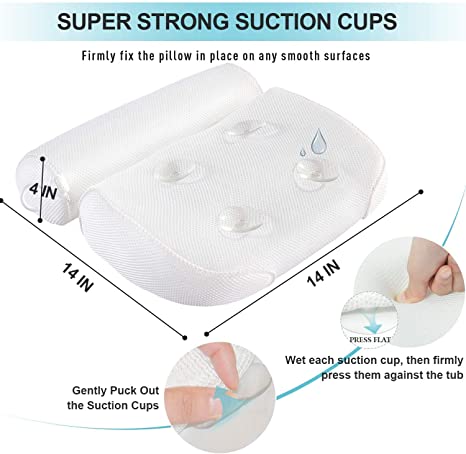 GiWuh Bath Pillow Spa Bathtub Cushion with 4 Non-Slip Strong Suction Cups Helps Support Head, Back, Shoulder and Neck, Fits All Bathtub, Hot Tub, Jacuzzi and Home Spa