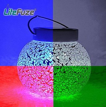 LiteFuze Mosaic Glass Rechargeable Solar Lamp Outdoor Garden Light - Color Changing