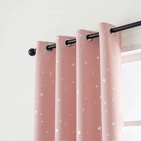 MANGATA CASA Blackout Curtains with Night Sky Twinkle Star 2 Panels for Kids Room,Thermal Insulated Grommet Bedroom Window Drapes (Pink,52x63in
