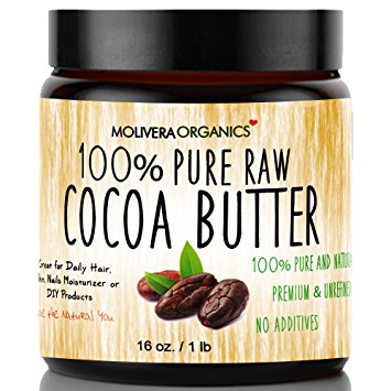 Cocoa Butter - Molivera Organics Raw Organic 100% Pure Raw Premium Grade A Natural Cocoa Butter 16 oz. - Best for DIY Lip Balm, Sticks, Face, Skin, Hair and Stretch Marks