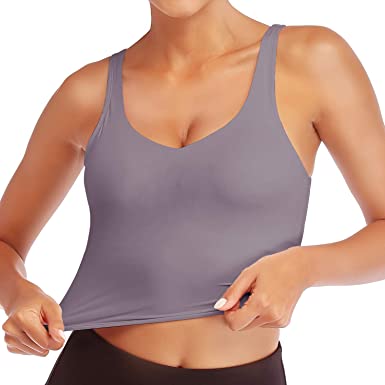 Sports Bras for Women Crop Tank Top with Build in Bra Gym Longline Padded Yoga Bra Athletic Fitness Workout Running Tops