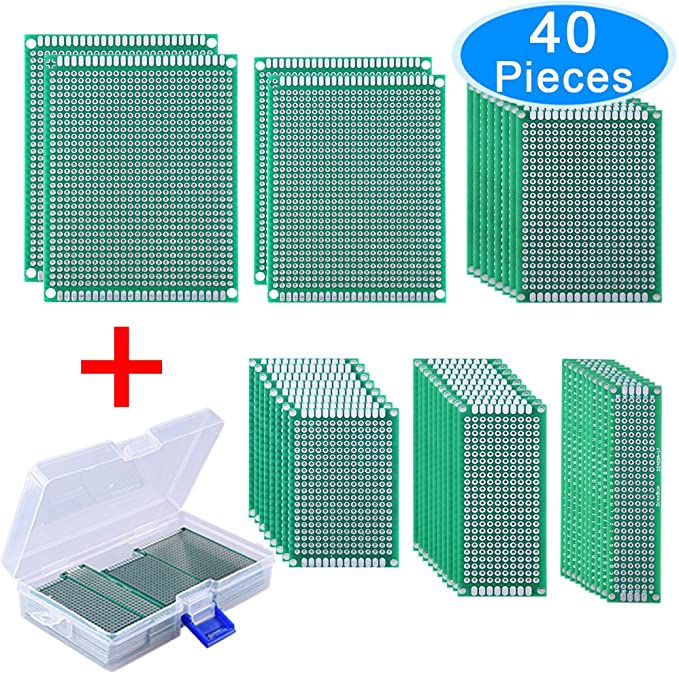 AUSTOR 40 Pieces Double Sided PCB Board Prototype Kit, 6 Sizes Circuit Board Universal Prototype Board with Free Box, for DIY Soldering and Electronic Project