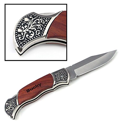 Personalized Rosewood Handle Pocket Folding Knife with 2 Lines of Engraving - Wedding Groomsmen Gift - Custom Monogrammed and Engraved for Free