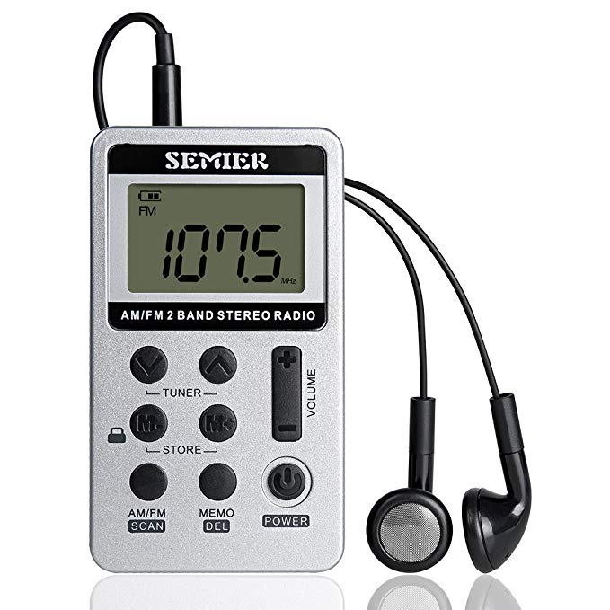 SEMIER Pocket Portable Digital Tuning AM/FM Stereo Radio with Rechargeable Battery and Earphone for Walk (Sliver0)