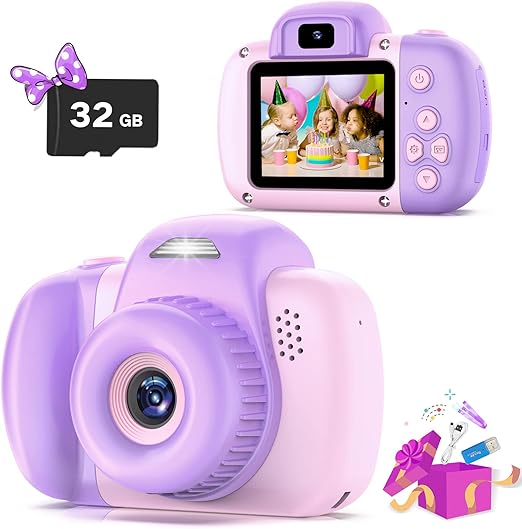 Goopow Mini Kids Camera Toys for 3 4 5 6 7 8 Year Old Girls Boys, Toddler Children Digital Video Camcorder Camera, Best Chritmas Birthday Festival Gift for Kids - 32G SD Card Included