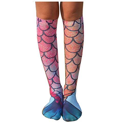 Women Funny Mermaid Stockings 3D Knee High Printing Socks