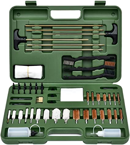 Gun Cleaning Kit Universal Supplies Hunting Rifle Pistol Shotgun Cleaning Kit with Portable Case Travel Size for All Guns, 14 Brass Brushes, 13 Jags, 9 Cotton Mops, 6 Brass Rods, 2 Empty Oil Bottles