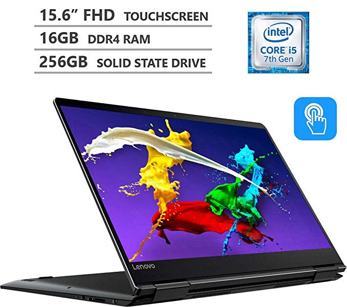 Lenovo Yoga 2-in-1 15.6" Full HD IPS TS Touchscreen Laptop, Intel Core i5-7200U Processor up to 3.1GHz, 16GB RAM, 256GB M.2 SSD, Backlit Keyboard, Micro HDMI, Wireless-AC, Bluetooth, Windows 10, Black