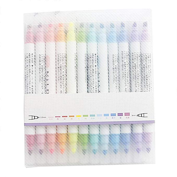 Yunt Highlighter Pens Double-Head Highlighter Set Rainbow Pastel Highlighter for Student (12-Colors)
