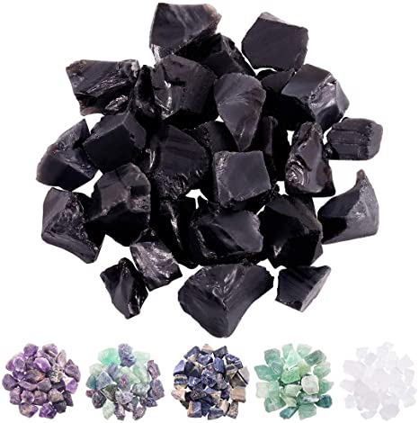 Rustark1lb Natural Black Obsidian Bulk Raw Crystals and Healing Stones Irregular Shaped Gemstones for Home Decor, Jewelry Making, Feng Shui, Reiki Healing (Rough Black Obsidian)