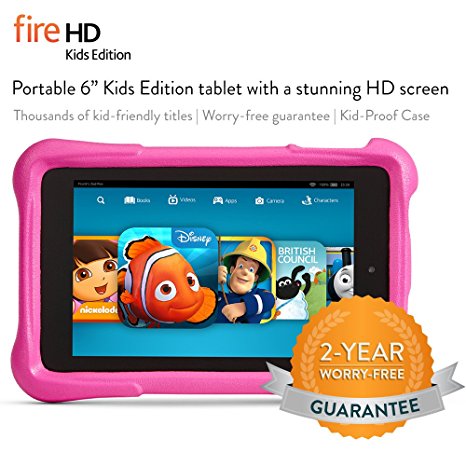 Fire HD 6 Kids Edition, 6" HD Display, Wi-Fi, 8 GB, Pink Kid-Proof Case