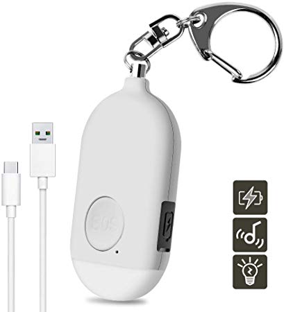 Personal Alarm Safesound - 130dB USB Rechargeable Emergency Self-Defense Safety Devices Security Siren Keychain with LED Flashlight for Women Kids Elderly by Evershop (White)