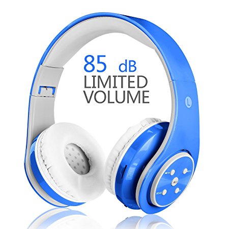 【Updated Version】 Votones Wireless Headphones for Kids Adults Volume Limited Headphones Over Ear Rechargeable Foldable Bluetooth Headset with Microphone 3.5mm Jack for Hands Free Calling, Compatible with Smartphones PC Tablet Blue
