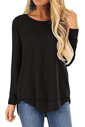 JomeDesign Tops for Women Long Sleeve Side Split Casual Loose Tunic Top S-XXL