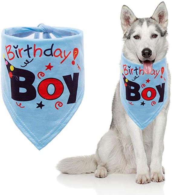 Puppy Birthday Bandana, Doggie Birthday Triangle Scarfs, Washable Dog Birthday Bandana for Medium and Large Pet (blue)
