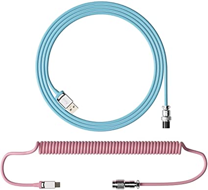 Akko Custom Coiled Aviator Cable, 5ft TPE Type-C to USB-A with Metal Connector for Mechanical Keyboard(Sakura Pink)