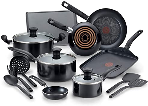 T-Fal Culinaire 16-Pc. Nonstick Aluminum Cookware Set. Black