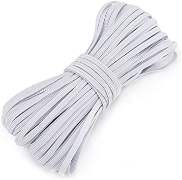 Elastic Bands for Sewing, White Braided Elastic Cord Flat Elastic Rope Bungee Heavy Stretch Knit Elastic Band for Sewing Crafts DIY Mask (25 Yards) (1/4 inch)