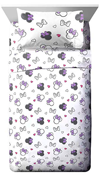 Jay Franco Disney Minnie Mouse Purple Love Twin Sheet Set - Super Soft and Cozy Kid’s Bedding - Fade Resistant Polyester Microfiber Sheets (Official Disney Product)