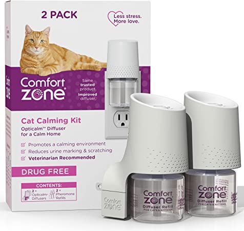 Comfort Zone Cat Calming Diffuser Kit, Cat Pheromone Spray, 2 Diffusers and 2-1.62 fl ox (48mL) Refills, New Formula (100540198)