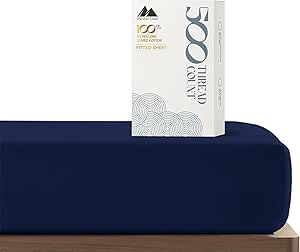 Mayfair Linen Twin XL Fitted Sheet Only - 100% Cotton 500 Thread Count Deep Pocket Fitted Sheet Twin XL, Soft Cooling Sateen Weave Elastic Bottom Sheet, Fits College Dorm Mattress, Teens - Navy Blue