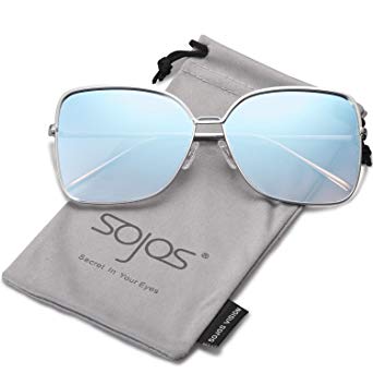 SOJOS Fashion Oversized Square Sunglasses for Women Flat Mirrored Lens SJ1082