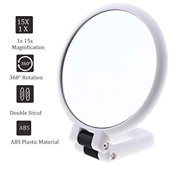 15x Magnifying Handheld Mirror,Travel Folding Hand Held Mirror,Double Sided Pedestal Makeup Mirror with 1/15x Magnification